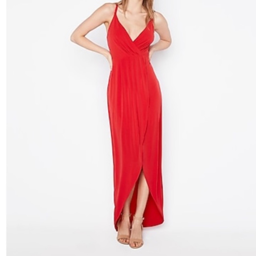 Express sexy red surplus wrap maxi dress